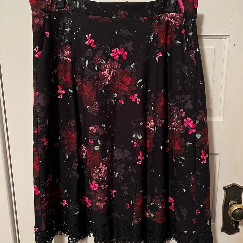 Torrid Black and Pink Floral A-Line Skirt
